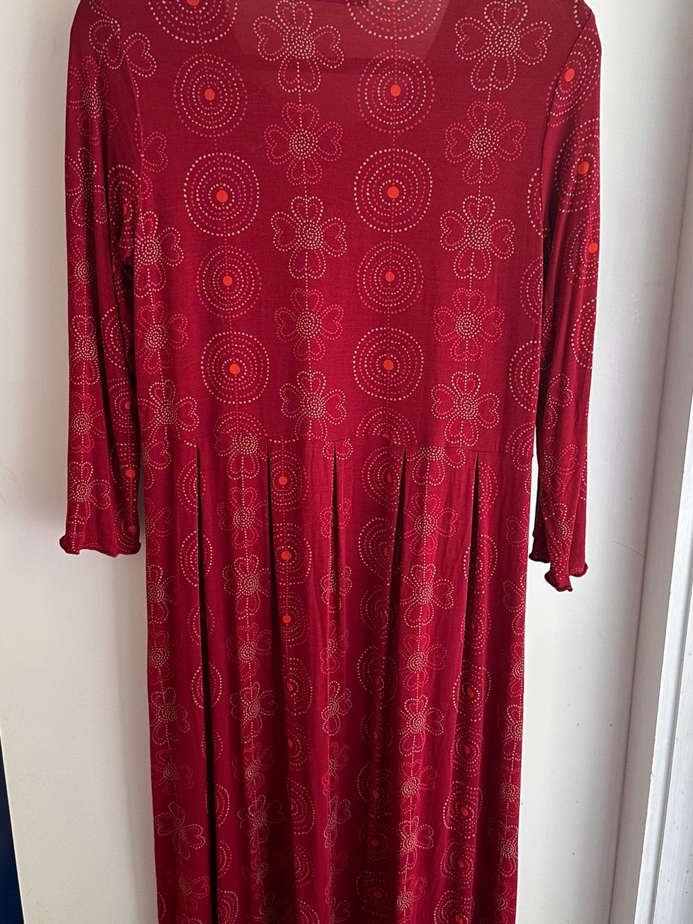 Gudrun Sjoden Medium Red Floral Dot Long Sleeve Midi Dress
